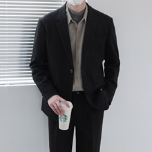 秋冬季韩版高级感毛呢西装套装男休闲西服潮流帅气加厚款呢子外套