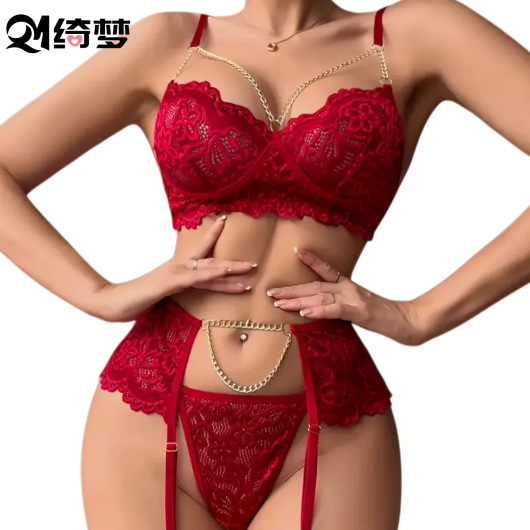 Cross-Border European and American New Style Plus-Size Lace Sexy Lingerie Bra Set Teasing Pure Desire See-Through Factory Wholesale for Women