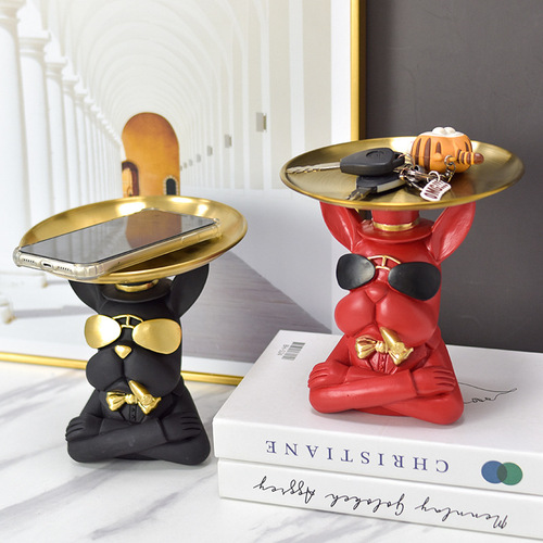 Nordic Light Luxury Bulldog Tray TV Cabinet Living Room Desktop Decorations Creative Ornaments Entrance Storage Gifts