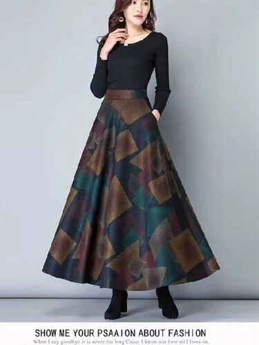Autumn and winter plaid skirt women's retro new large size medium and long a-line skirt large swing skirt high waist slimming long dress trend
