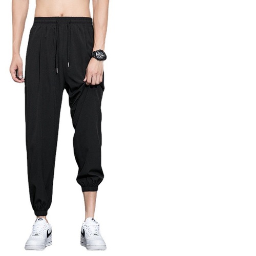 Men's Sport Trousers with Ice Silk Quick-Dry Trendy Versatile Ankle-Fit Casual Pants for Summer Outwear