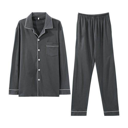 High-end quality pure cotton men's all-cotton pajamas spring and autumn long-sleeved Xinjiang cotton cardigan stand-up collar middle-aged and elderly home clothes set 