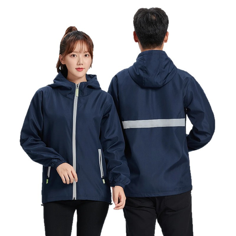 男女防风外套口袋拉链反光条连帽风衣工作服活动服批发定制logo|undefined