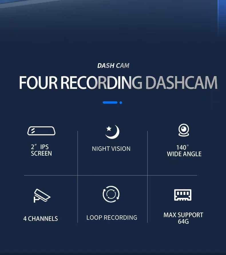 Cross-Border New Model Four-Lens Dash Cam That Records Both Inside and Outside the Car, with High-Definition Night Vision and Wide-Angle Reversing Images