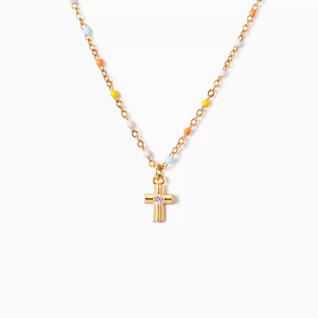 跨境热销 s925纯银十字架彩色珐琅滴项链女简约时尚欧美风锁骨链