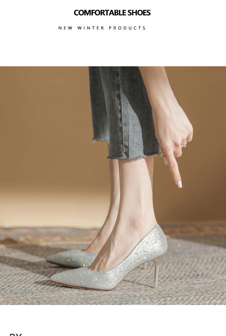 2024 New Water Diamond High Heels Women's Wedding Shoes New Versatile Bright Diamond Women's Shoes Hot Diamond Pointed Thin Heel Shoes_voghion.com