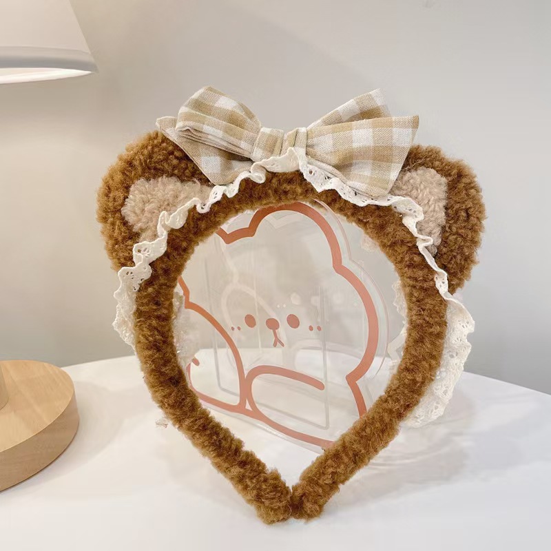 Otoño y invierno lindos estereoscópicos de peluche bandeja de cabello de dibujos animados orejas de gato orejas de conejo lavar la cara bandeja de cabello rojo al por mayor accesorios para el cabello