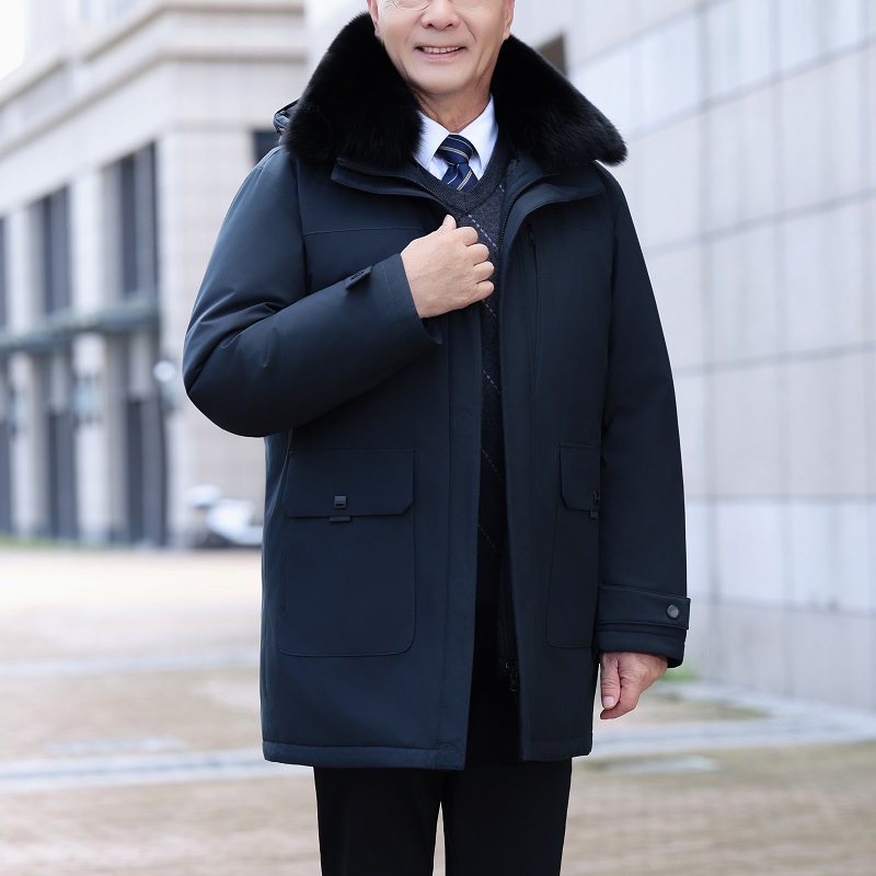 白鹅绒可拆卸内胆羽绒服中老年冬季加厚中长款爸爸装商务休闲外套