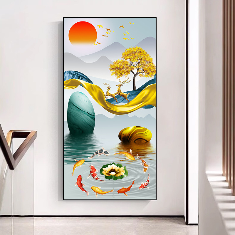 玄関装飾画九魚図軽豪華高級客間大気鹿掛け画入戸門廊下通路壁壁画|undefined