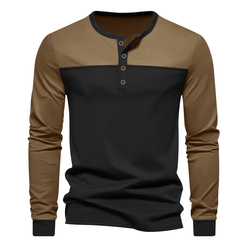 Transfronterizo de hombre nuevo Amazon tamaño europeo americano retro colorado Henry cuello camiseta de manga larga camiseta de hombre