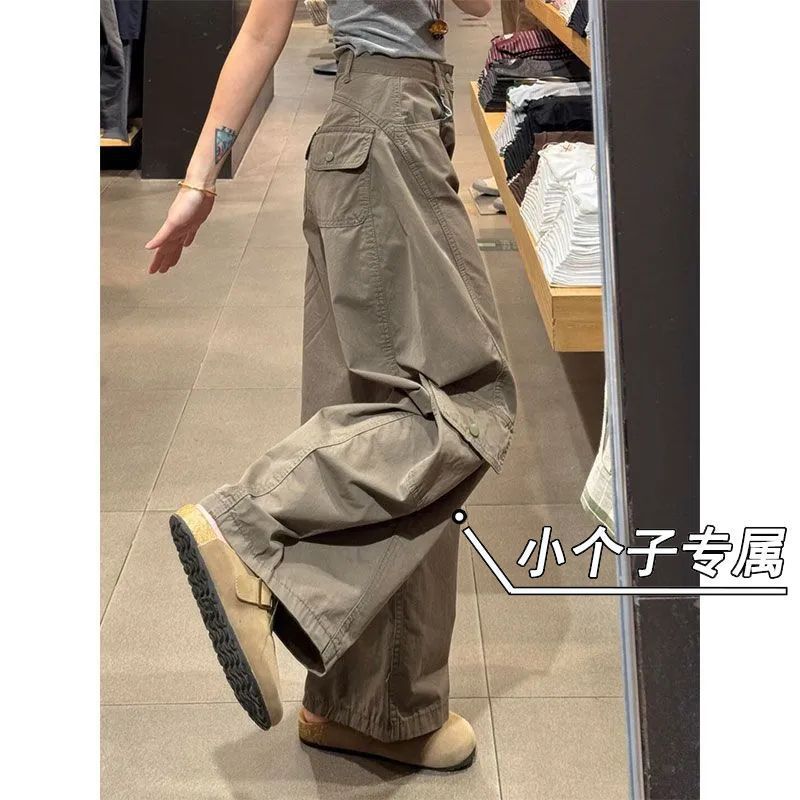145小个子美式复古直筒休闲工装牛仔裤女高腰宽松垂感弯刀阔腿裤|undefined