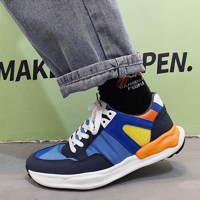 21春夏季新款增高男鞋网面透气休闲运动鞋男韩版溶解鞋子男厚底