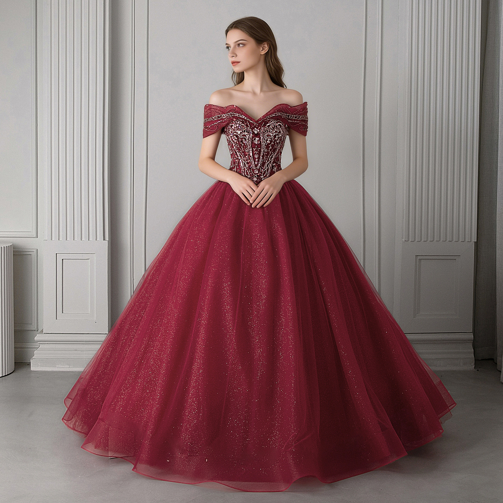 European and American Cross-Border Amazon Fashion Wedding Dresses and Evening Gowns 2026 Spring and Summer Bridal Performance Ball Gown Puffy Dress for Adults