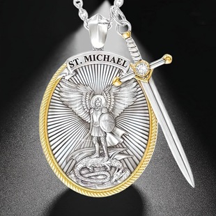 Explosions European and American hip-hop unisex knight cross blade master angel Michael pendant necklace factory outlet