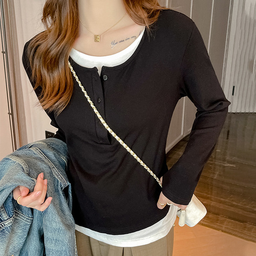 Elegant Spring and Autumn Top for Women: Loose-Fitting, Long-Sleeve, True-Shoulder T-Shirt—Perfect for Layering or Wearing Alone as a Base Piece