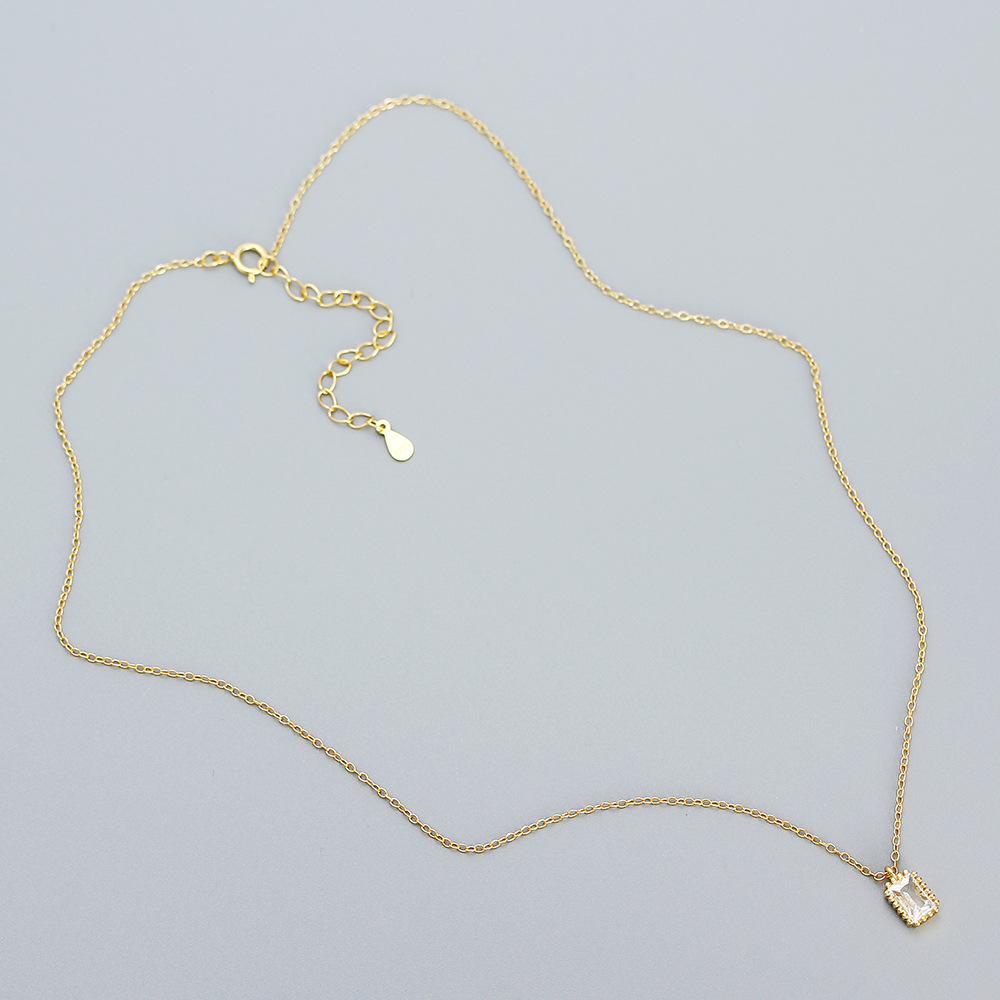 Daily Occasion 925 Sterling Silver Material Rectangle Pattern Women'S Gender 925 Sterling Silver Zircon Cable Chain Plating Inlay Rectangle Pendant Necklace