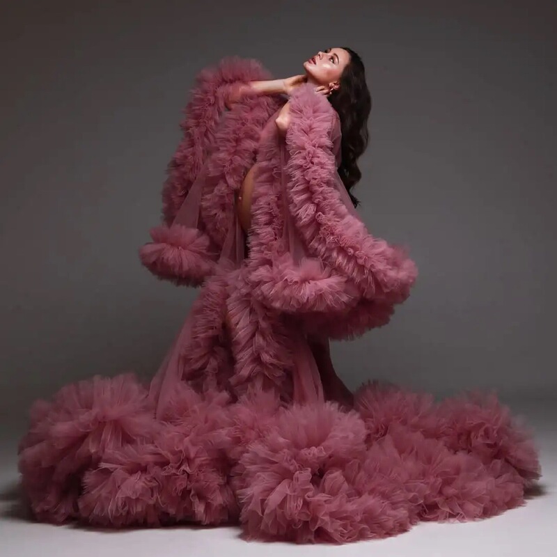 Fashion Blue Long Maternity Dress Photo Shoot Gauze Skirt Soft Mesh Party Dress Frill Pregnancy Dresses Robe Evening