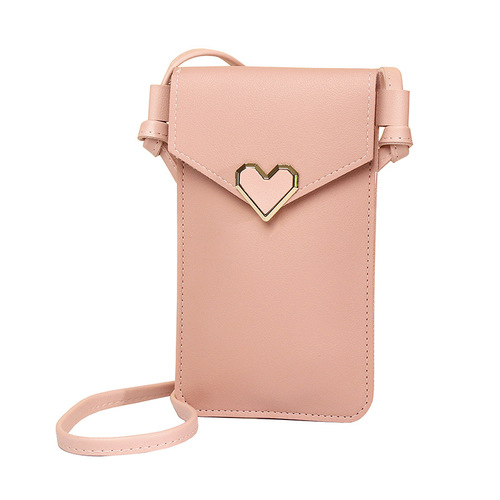 New lock crossbody transparent touch screen mobile phone wallet for women retro student solid color buckle wallet mobile phone bag