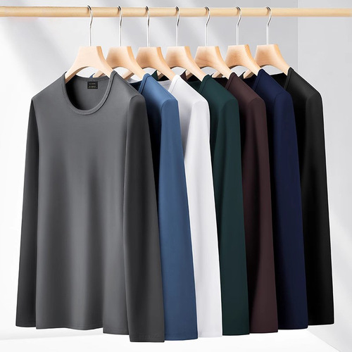 【60% Modal Cotton】2025 Spring and Summer High-end Men's Long-sleeve T-shirt Thin, Breathable, Anti-static Base Shirt