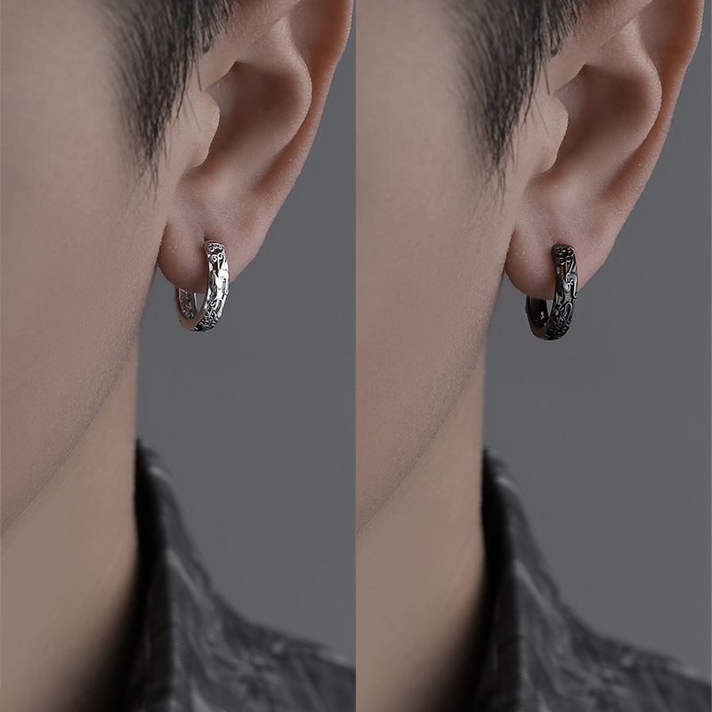Pixiu Earrings for Men, Trendy Chinese Style Stud Earrings, 2025 New Fashion, High-End Hoop Earrings, Versatile and Bold