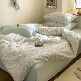 Korean ins Style Gentle Floral Single Product Cotton 40 Pure Cotton Jet Fabric Quilt Bed Sheet Pillowcase Bedding