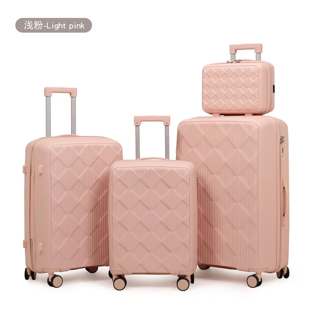 Procesamiento de moda personalizada PP casco duro tirón bolsas silenciosas ruedas universal maleta de viaje con cremallera cuatro maletas