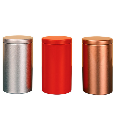 Tea box round tea can sealed metal frosted tinplate can solid color tea packaging iron box