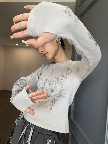 Cross-border Y2K European & American-style Summer Women's Wear: Printed Streetwear, Stylish Long-Sleeve Crewneck T-Shirt with a Casual Vibe