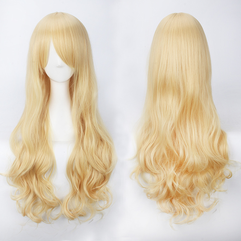 Cross-Border Cos Anime Wig with Oblique Bangs Multi-Color 80cm Universal Long Curly Hair High Temperature Silk Wig Full Headgear Wholesale