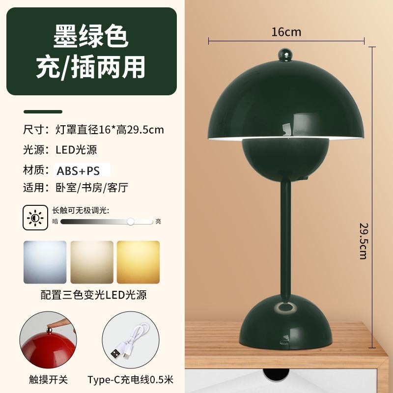 シンプルなマカロンテーブルランプタッチバドランプ雰囲気充電式テーブルランプレトロアメリカン装飾キノコナイトライト|undefined