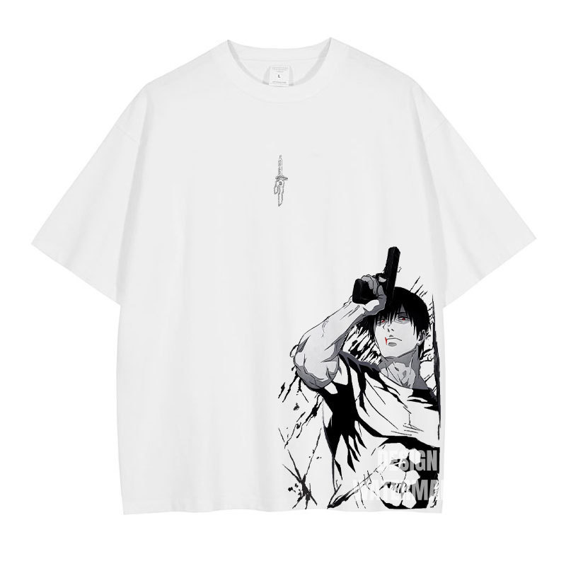 Jujutsu Kaisen T-Shirt Washed Vintage Print American Retro Fushiguro Megumi Short Sleeve Summer Loose Trendy Men's Clothing Jujutsu Kaisen T-Shirt Washed Vintage Print American Retro Fushiguro Megumi Short Sleeve Summer Loose Trendy Men's Clothing