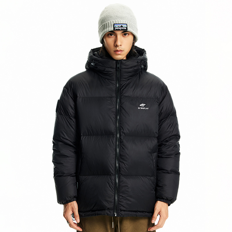 Winter black bread down thick warm hooded outdoor functional windproof jacket men's loose fit_voghion.com
