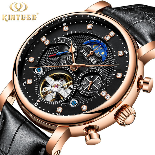 KINYUED fully automatic mechanical watch diamond men's watch tourbillon men's watch hollow mechanical watch business watch