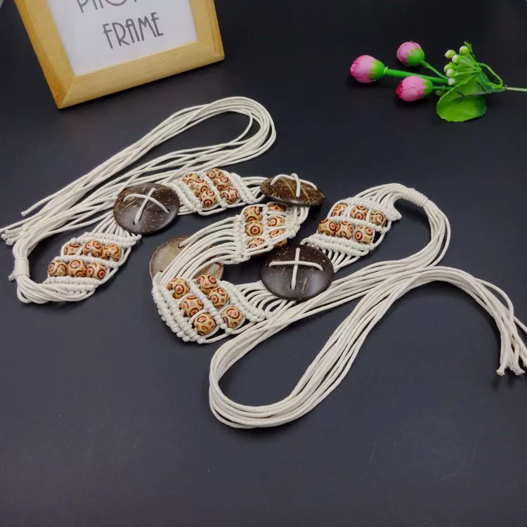 Ethnic retro trend belt, woven waist rope with tassels, trousers, ethnic style