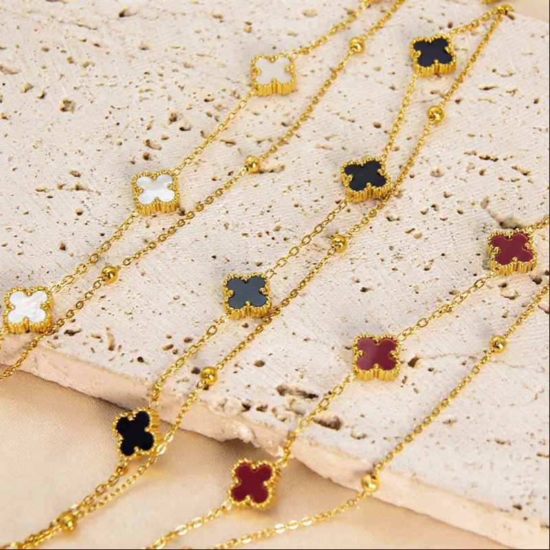 Double-Layer Four-Leaf Clover Exquisite Bracelet for Women 2025 New Style Light Luxury Double-Sided Non-Fading Fashionable Elegant Versatile Double-Layer Four-Leaf Clover Exquisite Bracelet for Women 2025 New Style Light Luxury Double-Sided Non-Fading Fashionable Elegant Versatile