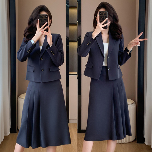 Black suit suit for women 2024 new high-end small person wear teaching qualification interview formal wear high-end suit skirt