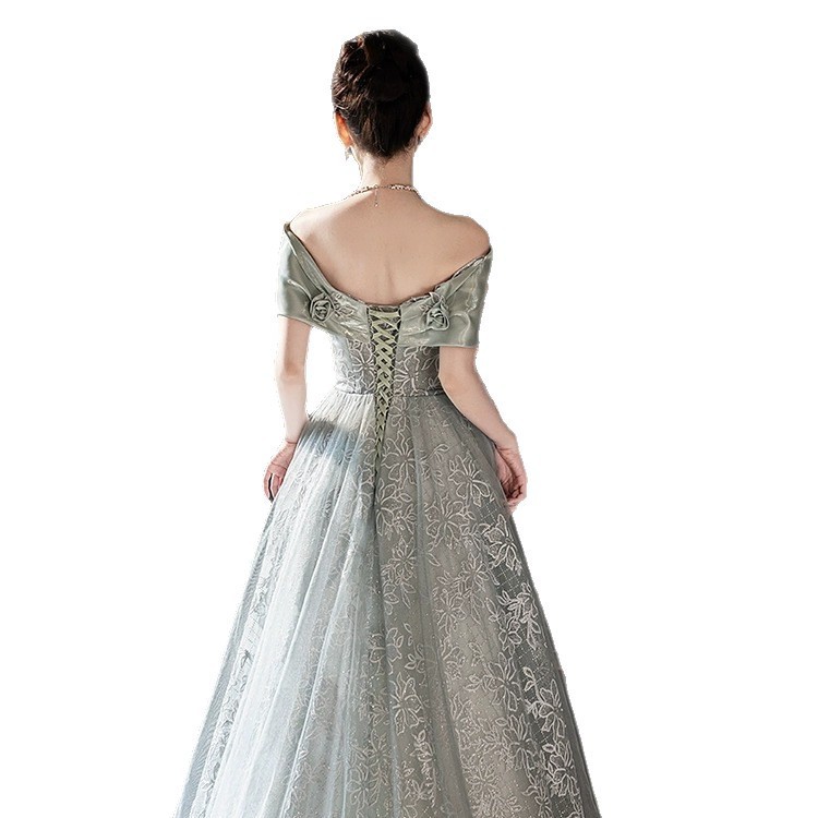 Vestido de noche para examen de canto estudiantil, estilo nuevo 2026, con hombros descubiertos, largo y elegante, para sesión de fotos de graduación