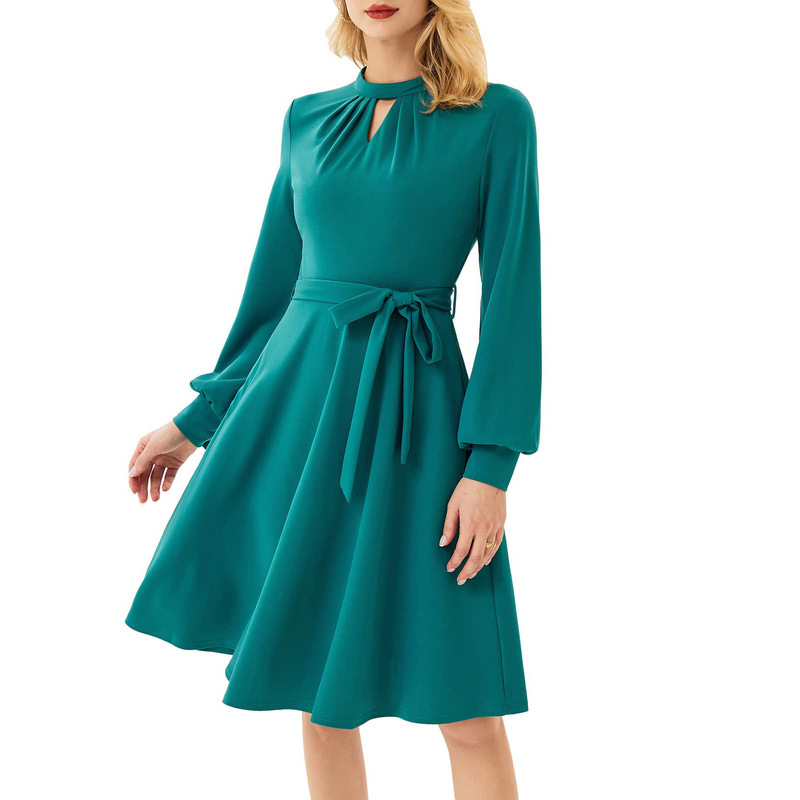 European and American Cross-border Women's Retro Horn Dress Amazon Explosion Long Sleeve Cocktail Wedding Guest Dress