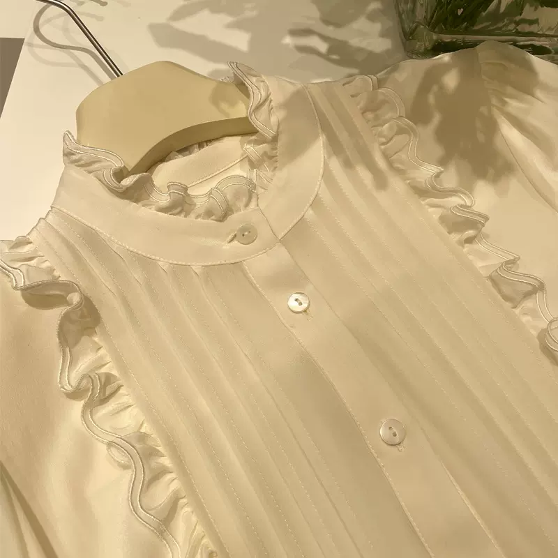 真丝衬衫女款2025春夏新款100%双绉桑蚕丝白色气质桑蚕丝上衣