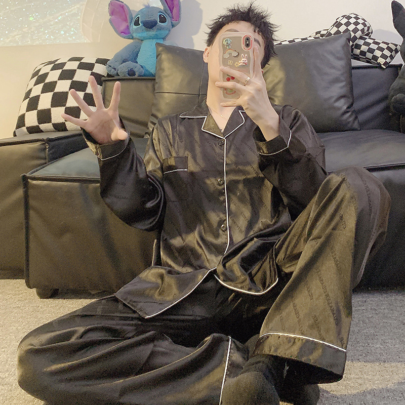 Pijamas de hombre primavera y otoño pantalones de manga larga de seda de hielo 2023 Nueva talla grande más tamaño ropa de hogar de seda real verano e invierno