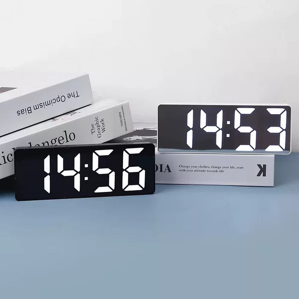 Casual Large Screen Led Electronic Alarm Clock Student Elderly Bedroom Silent Mirror Clock Ins Style