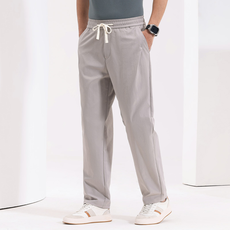 Spring and Autumn High-Elastic Solid Color Casual Pants for Teenagers and Students, Elastic Waist Korean Style Long Pants, Men's Extra Loose Pants