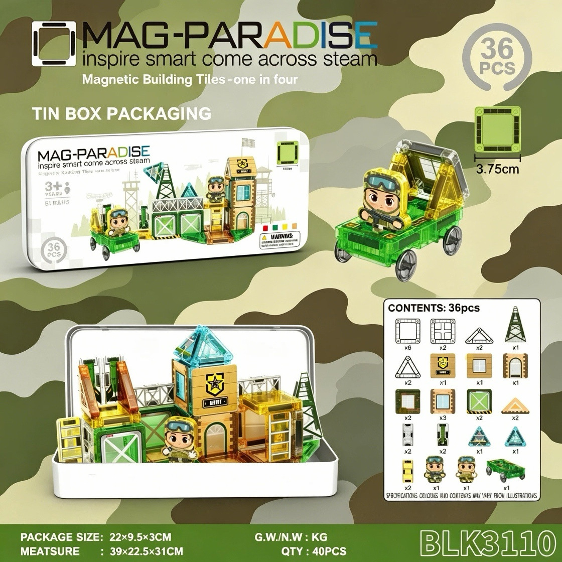 Transfronteriza portátil de bolsillo magnético 3,75 cm ingeniería de automóviles escena ventana magnética juguetes de puzzle para niños