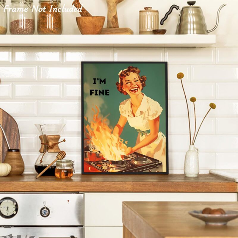 Colorful Wall Art Posters for Kitchens, 1950S Retro Happy Housewife Images for Bedrooms, Kitchens, and Dining Rooms Colorful Wall Art Posters for Kitchens, 1950S Retro Happy Housewife Images for Bedrooms, Kitchens, and Dining Rooms