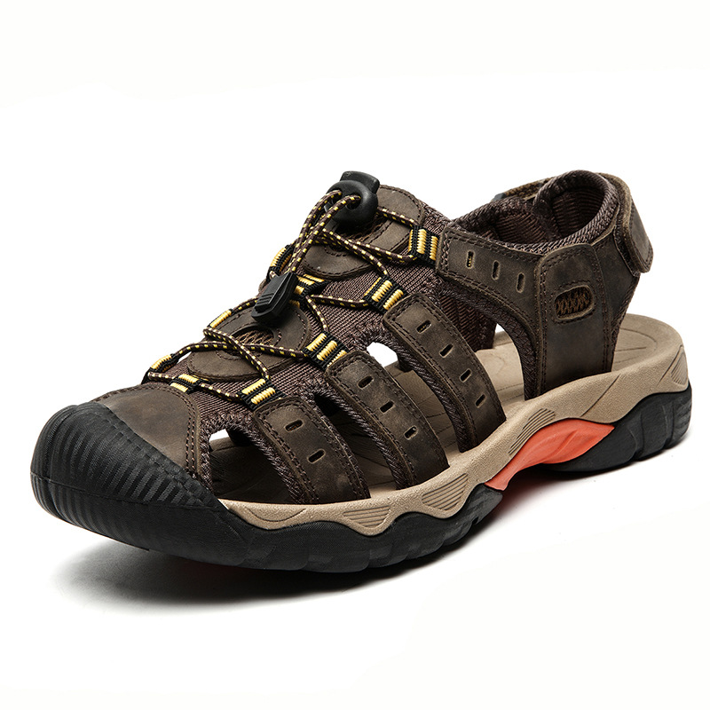 Summer New Breathable Men's Outdoor Sports Large Toe-cap Leather Beach Sandals, Available For Direct Purchase_voghion.com