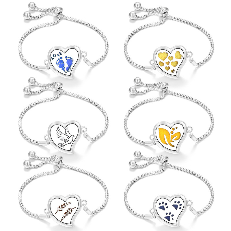 Tiktok Hot Sale Stainless Steel Heart-Shaped Aromatherapy Mosquito Repellent Diffuser Bracelet with Essential Oil Stress Relief Fashion Accessory