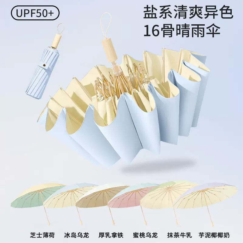 雨伞抗风暴大号16骨彩胶伞太阳伞防晒防紫外线女晴雨伞折叠双人伞