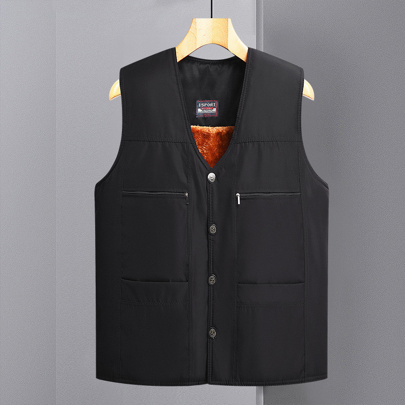 Middle-aged and elderly vest men's autumn and winter fleece-lined thickened multi-pocket waistcoat vest father's warm cotton vest Middle-aged and elderly vest men's autumn and winter fleece-lined thickened multi-pocket waistcoat vest father's warm cotton vest