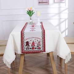 新款聖誕無臉老人提花桌布 聖誕裝飾美式餐桌裝飾布印花茶几桌旗