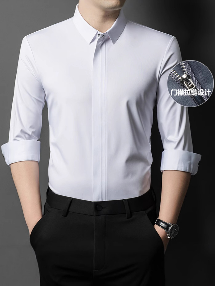 Silk elastic autumn demi-season thin solid color shirt with zipper
